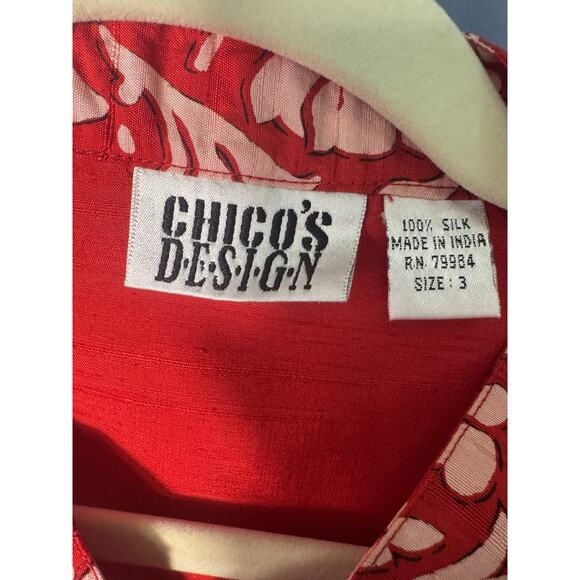 Chico’s Design Red Floral Top Women’s L – Asian Inspired Button Front Blouse - Picture 2 of 3